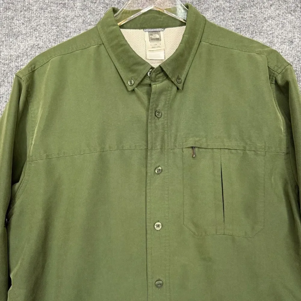The North Face Shirt Mens Large Green Button Down Adjustable Sleeves Hiking Gorp